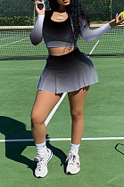 Black New Gradiend Printing Long Sleeve Round Neck Crop Top Trousers Skirt Sport Two Piece CYY00029-2