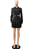 Red Simple Autumn Long Sleeve Lapel Neck Single-Breasted Shirt Mid Waist Peleated Skirts Sets CM2153-1