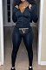 Black Euramerican Women Trendy Solid Color Zipper Long Sleeve Tight Pants Sets MF5193-6
