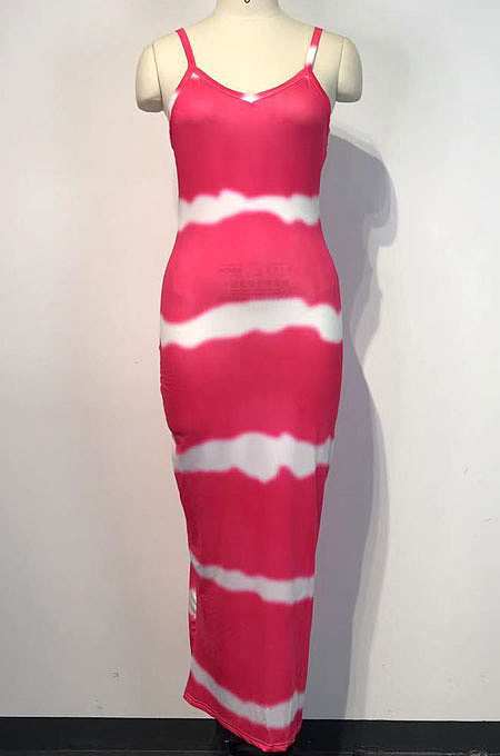Wmen Printing Condole Belt Long Dress WDS210616