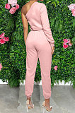 Black Women Pure Color Oblique Shoulder Long Sleeve Pants Sets MDF5255-2