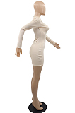 Red Women Long Sleeve O Collar Hollow Out Slim Fitting Solid Color Mini Dress YMM9085-3