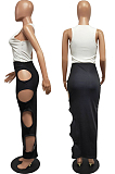 Blue Sexy Summer Sleeveless V Neck Tank Tight Hollow Out Letter Printing Hip Skirt Two-Piece H1636-2