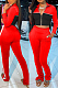 Red Wholesal New Spliced Long Sleeve Zippet Hoodie Coat High Waist Pants Sport Sets YMM9042-1