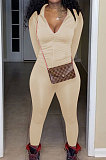 Black Euramerican Women Trendy Solid Color Zipper Long Sleeve Tight Pants Sets MF5193-6