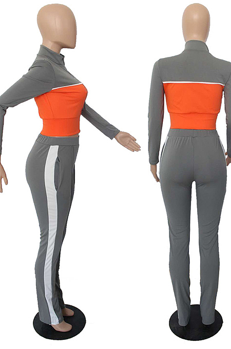 Red Wholesal New Spliced Long Sleeve Zippet Hoodie Coat High Waist Pants Sport Sets YMM9042-1