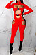 Red Club Women Hollow Out Crop Long Sleeve Insert Buckle Sexy Bodycon Jumpsuits MDF5258-3