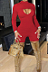 Red Women Long Sleeve O Collar Hollow Out Slim Fitting Solid Color Romper Shorts YMM9083-4