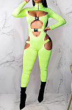 Black Club Women Hollow Out Crop Long Sleeve Insert Buckle Sexy Bodycon Jumpsuits MDF5258-4