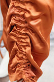 Brown Euramerican Women Loose Shirred Detail Overall Harem Pants HJC630285317465