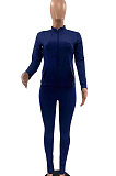 Yellow Euramerican Women Trendy Solid Color Zipper Long Sleeve Tight Pants Sets MF5193-1