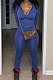 Blue Euramerican Women Trendy Solid Color Zipper Long Sleeve Tight Pants Sets MF5193-9