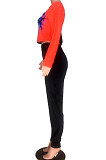 White Euramerican Trendy Casual Color Matching Digital Printing Lips Long Sleeve Round Collar Pants Sets MDF5093-2