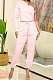 Pink Women Pure Color Oblique Shoulder Long Sleeve Pants Sets MDF5255-1