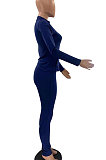 Pink Euramerican Women Trendy Solid Color Zipper Long Sleeve Tight Pants Sets MF5193-2