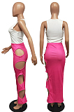 Blue Sexy Summer Sleeveless V Neck Tank Tight Hollow Out Letter Printing Hip Skirt Two-Piece H1636-2