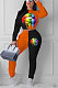 Orange Euramerican Trendy Casual Color Matching Digital Printing Lips Long Sleeve Round Collar Pants Sets MDF5093-3