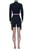 Black Euramerican Fashion Casual Eyelet Bandage Shorts Sets MDF5251