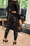 Black Women Lace Long Sleeve Tops Bodycon Sport Casual Pants Sets NK261-2