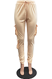 Light Green Casual Pure Color With Pocket Drawsting Ankle Banded Pants H1653-4