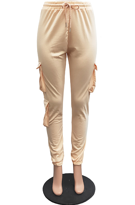 Black Casual Pure Color With Pocket Drawsting Ankle Banded Pants H1653-5