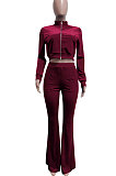 Dark Blue Women Korea Velvet  Long Sleeve Zipper Spliced Sport Pants Sets NK263-11