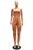 Black Sleeveless U Neck Tank With Pocket Drawsting Sweat Pants Solid Color Casual Yoga Sets H1651-1