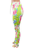 Colorful Women Shirred Detail Tight Mid Waist Long Pants NK105-1