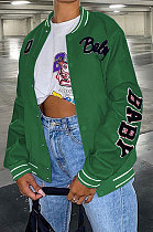 Green Women Autumn Winter Printing Fashion Long Sleeve Casual Coat WSY5892