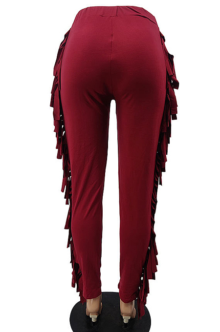 Champagne Cute Tassel High Waist Solid Color Bodycon Pants MTY6568-3