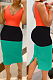 Red New Summer Contarst Color Spliced Sleeveless V Collar Backless Bodycon Midi Dress YNS16803-1