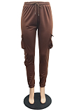 Cream White Casual Pure Color With Pocket Drawsting Ankle Banded Pants H1653-2