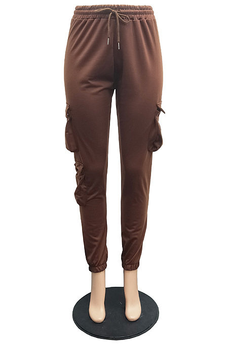 Cream White Casual Pure Color With Pocket Drawsting Ankle Banded Pants H1653-2