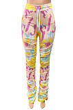 Yellow Women Shirred Detail Tight Mid Waist Long Pants NK105-2