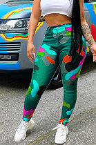 Cyan Women Camo Printing Bodycon Mid Waist Long Pants NK0100-3