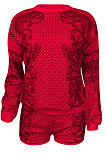 White Women Positioning Printing Casual Long Sleeve Round Collar Blouse Shorts Sets NK257-1