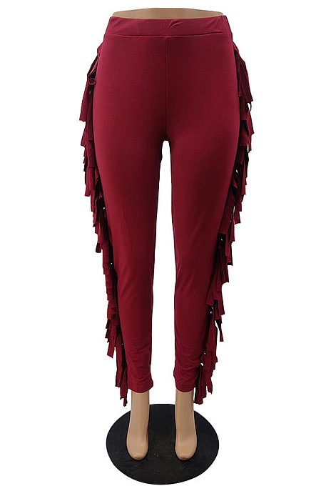 Champagne Cute Tassel High Waist Solid Color Bodycon Pants MTY6568-3