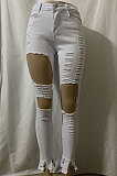 Black Women Hole Pure Color Split Long Pants NZ919-2