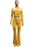 Brown Women Korea Velvet  Long Sleeve Zipper Spliced Sport Pants Sets NK263-9