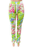 Yellow Women Shirred Detail Tight Mid Waist Long Pants NK105-2