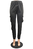Cream White Casual Pure Color With Pocket Drawsting Ankle Banded Pants H1653-2