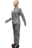 White Decorative Pattern Long Sleeve Lapel Neck Single-Breasted Shirts High Waist Shift Pants Two-Piece F88385-1