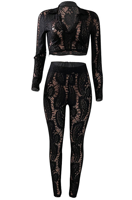White Women Lace Long Sleeve Tops Tight Sport Casual Pants Sets NK261-1