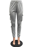 Brown Casual Pure Color With Pocket Drawsting Ankle Banded Pants H1653-1