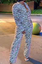 White Decorative Pattern Long Sleeve Lapel Neck Single-Breasted Shirts High Waist Shift Pants Two-Piece F88385-1