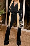 Black Women Korea Velvet  Long Sleeve Zipper Spliced Sport Pants Sets NK263-7
