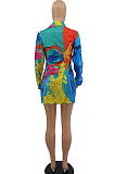 Green Cute Printing Long Sleeve Lapel Neck Single-Breasted Shirts MTY6562