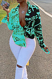 Pink Women Graffiti Printing Turn-Down Collar Long Sleeve Cardigan Loose Shirts NK057-2