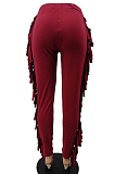 Wine Red Cute Tassel High Waist Solid Color Bodycon Pants MTY6568-1