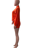 Khaki Women Roman Cloth Long Sleeve Solid Color Cardigan Sport Casual Shorts Sets NK259-4